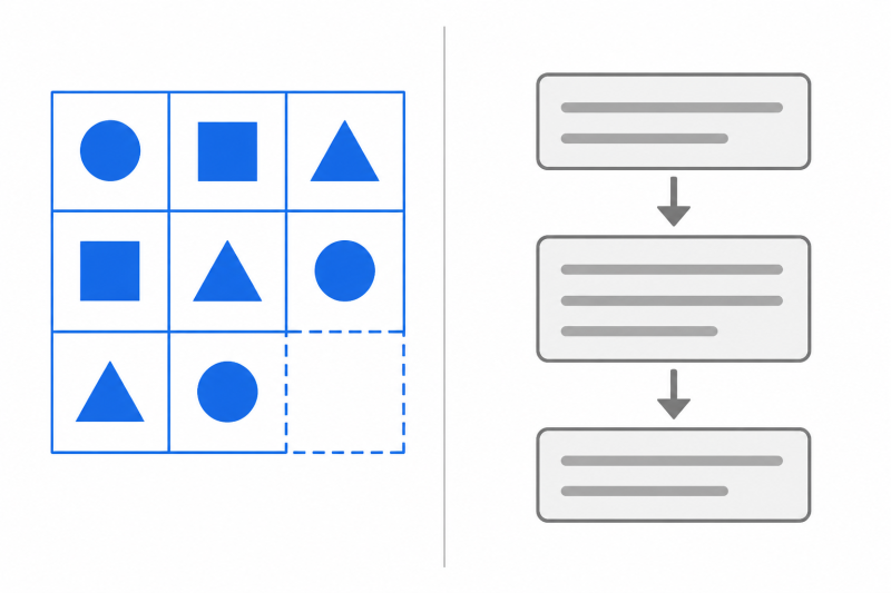 Side-by-side comparison of abstract reasoning and logical reasoning showing key differences in IQ tests