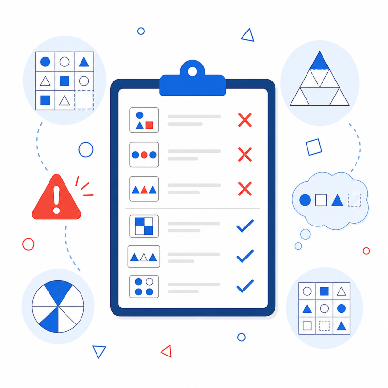 Illustration of common beginner mistakes in abstract reasoning IQ test